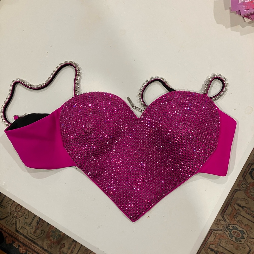 AREA Brand Pink Rhinestone Embellished Women's Intimate Top
